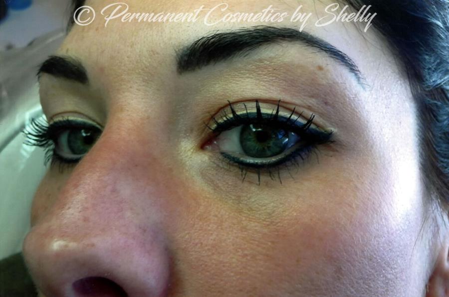 Permanent Eyeliner Tattoo with Upper Lid Accent Line in Blue Color
